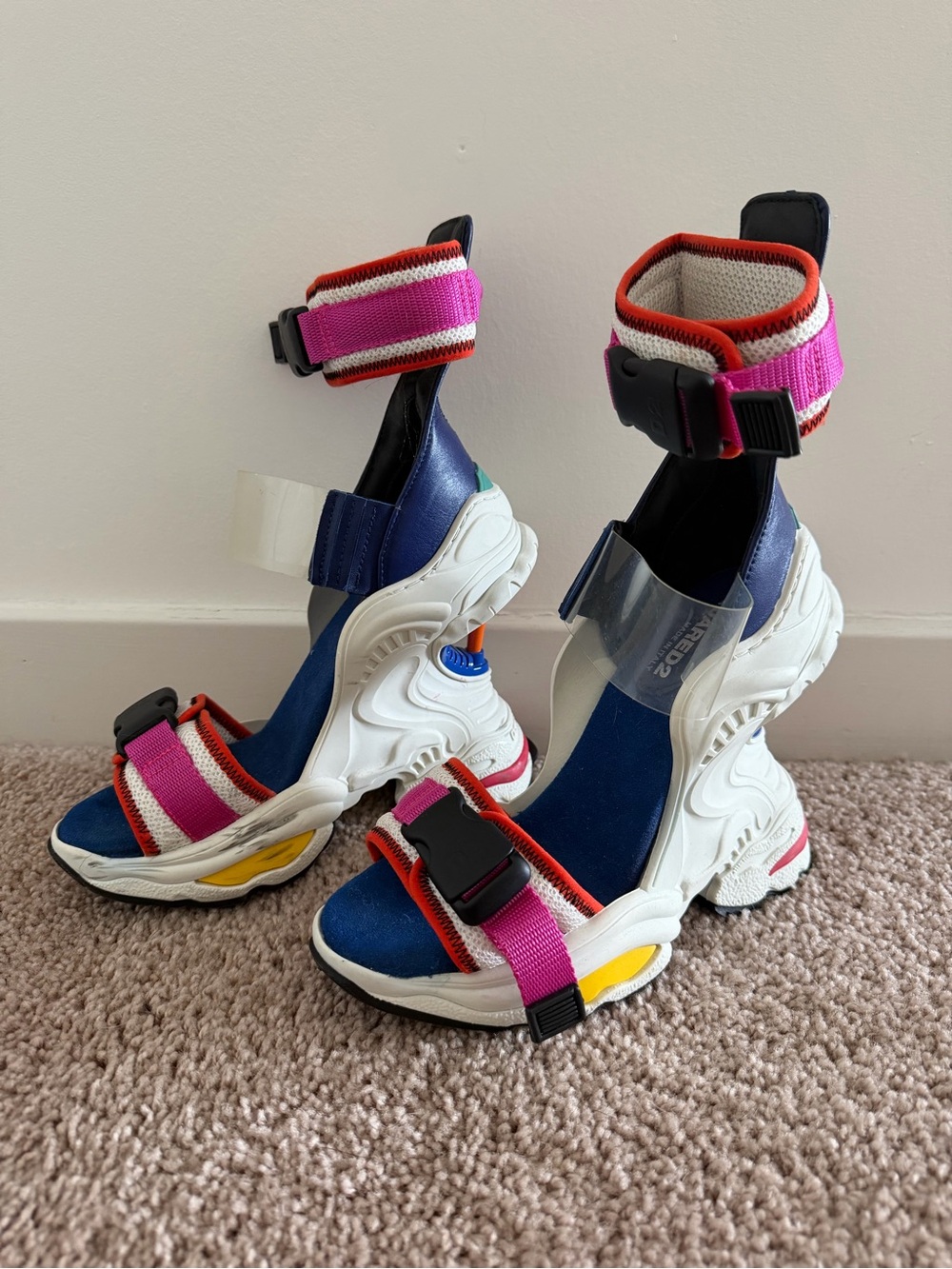 DSQUARED2 Pink, Navy and White Chunky Sport Heels